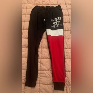 Sweatpants - Men's Red Black White Joggers with Accent - Size Large - Y2K Winter